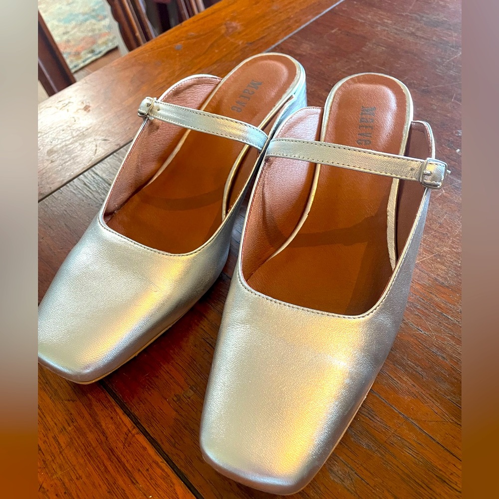 Anthropologie Maeve Metallic Mary Jane Mules
